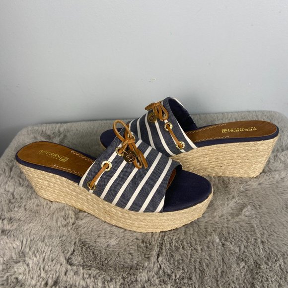 Sperry Topsider Nautical Stripe Wedge Espadrilles Size 8.5 - Picture 7 of 9